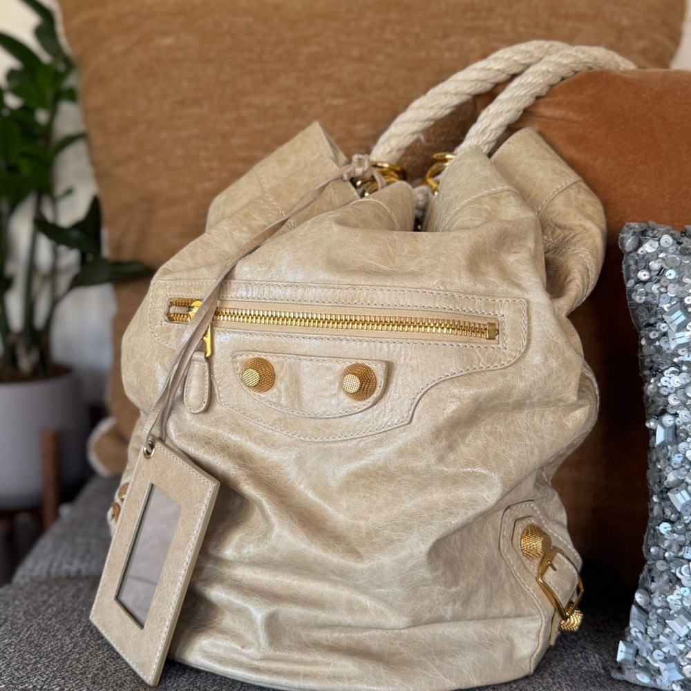 Balenciaga Giant 21 Rope Backpack Beige With Gold Hardware